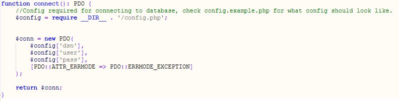 Reusable database connect() function shared across database requests