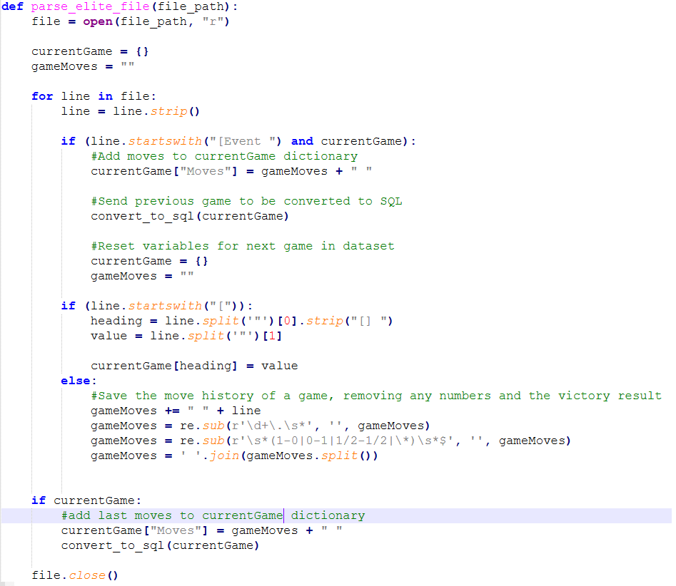 A screenshot of code for parse_elite_file function